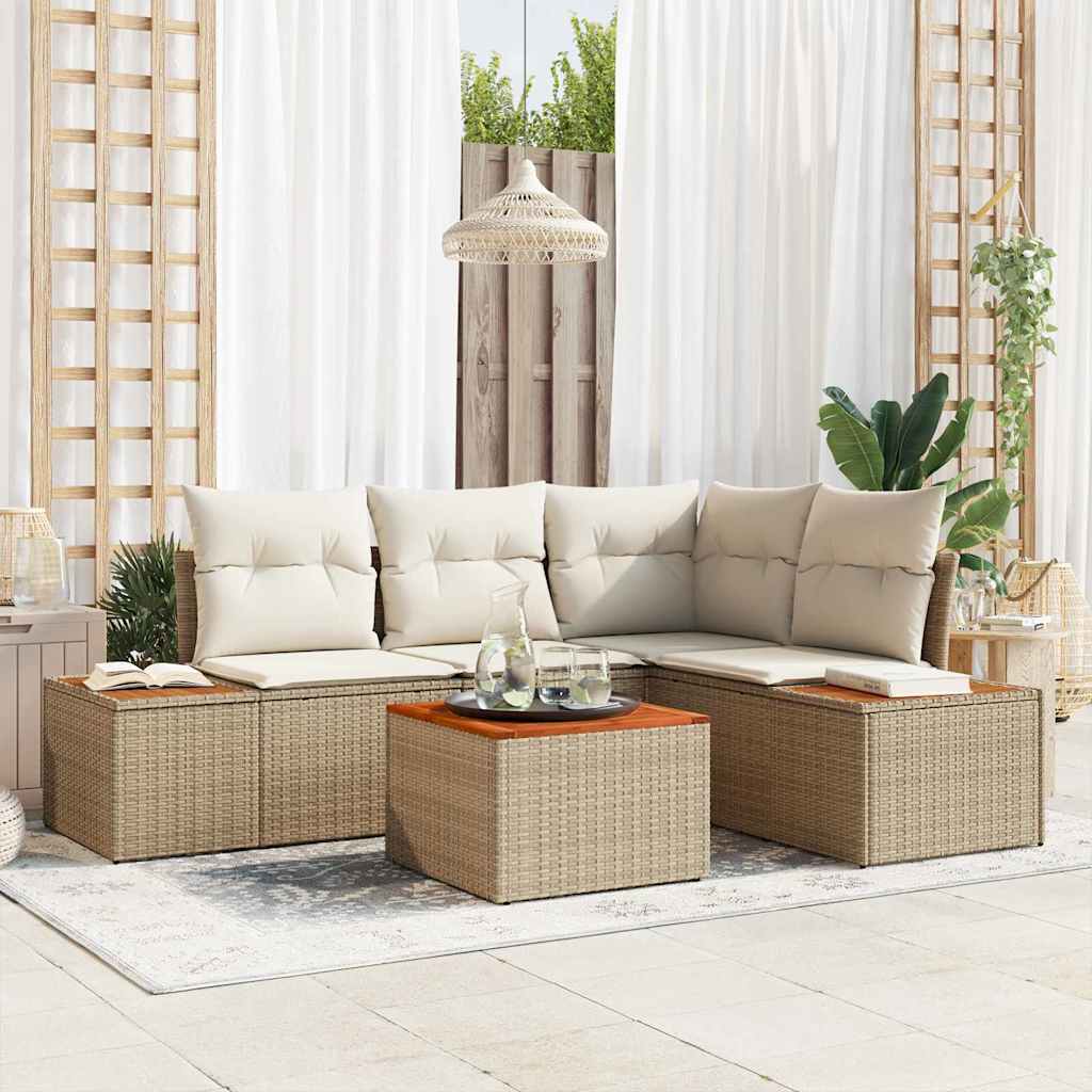 JUNG Vida Gartensofa-set mit Kissen 5 pcs Beige Poly Rattan
