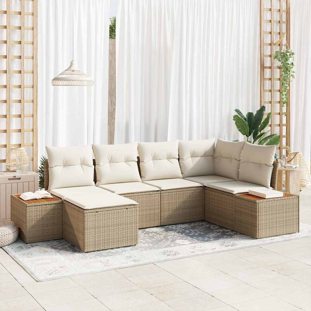 JUNG Vida Gartensofa-set mit Kissen 6 pcs Beige Poly-Rattan