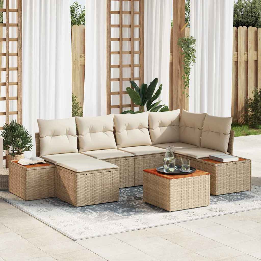 JUNG Vida Garten-Sofa-Set mit Kissen 7 pcs Beige Poly-Rattan