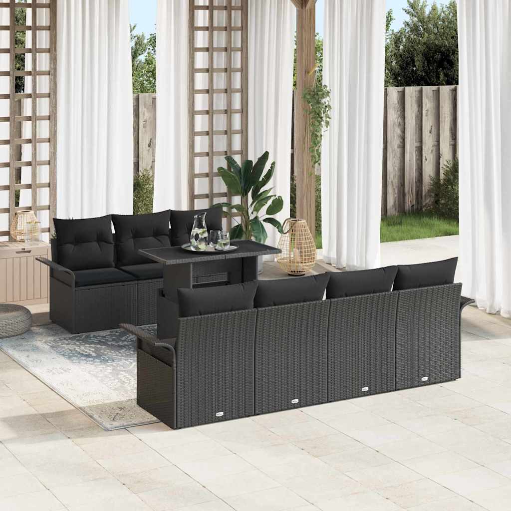 JUNG Vida Gartensofa-set mit Kissen 8 pcs Schwarz Poly-Rattan