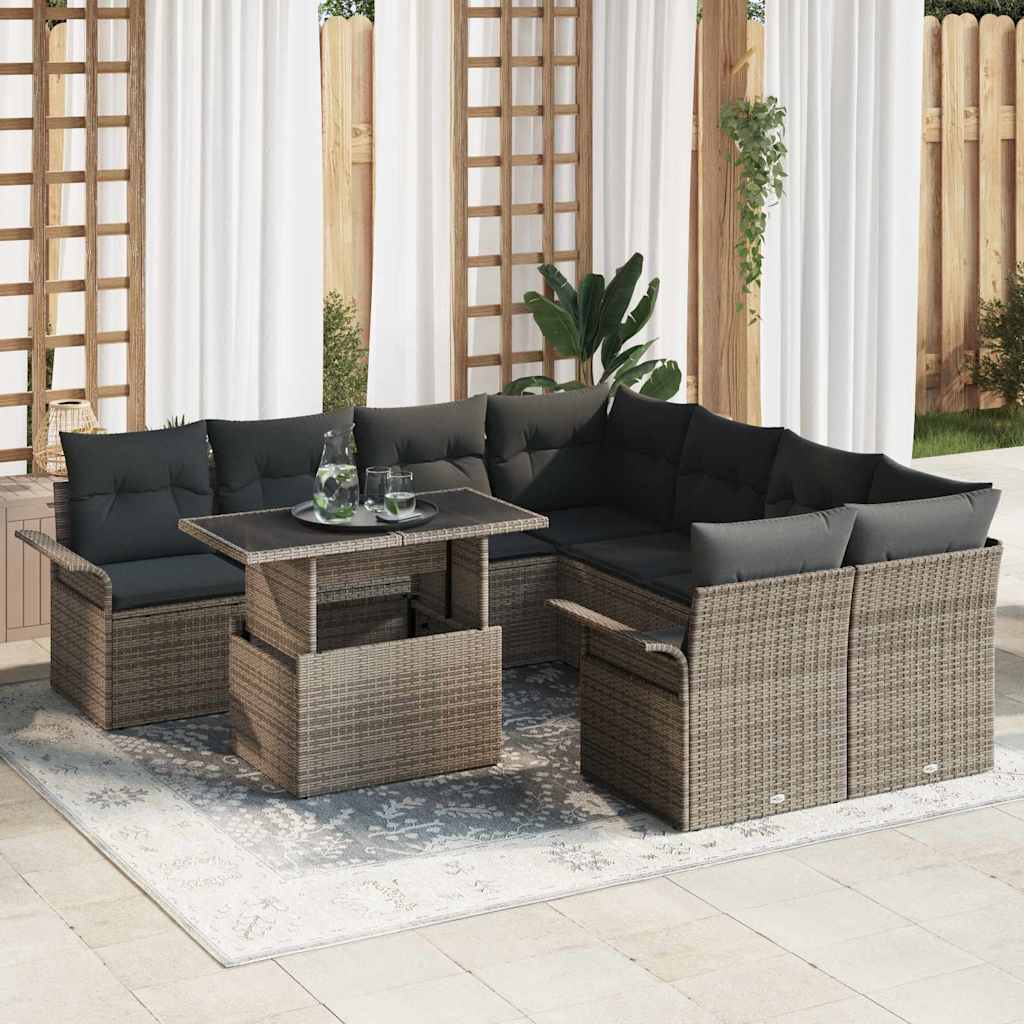 JUNG Vida Gartensofa-set mit Kissen 9 pcs Grau Poly-Rattan
