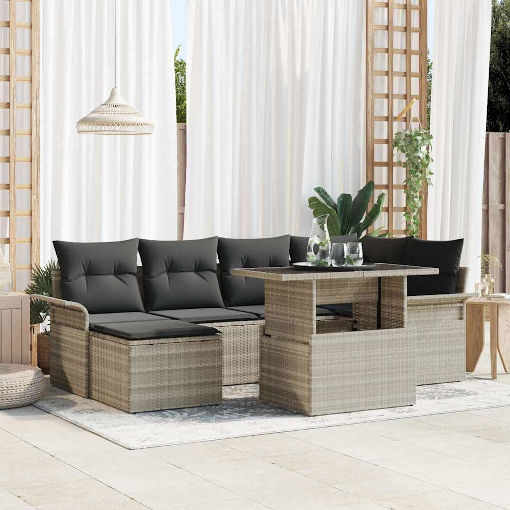 JUNG Vida Gartensofa-set mit Kissen 7 pcs Hellgrau Poly-Rattan