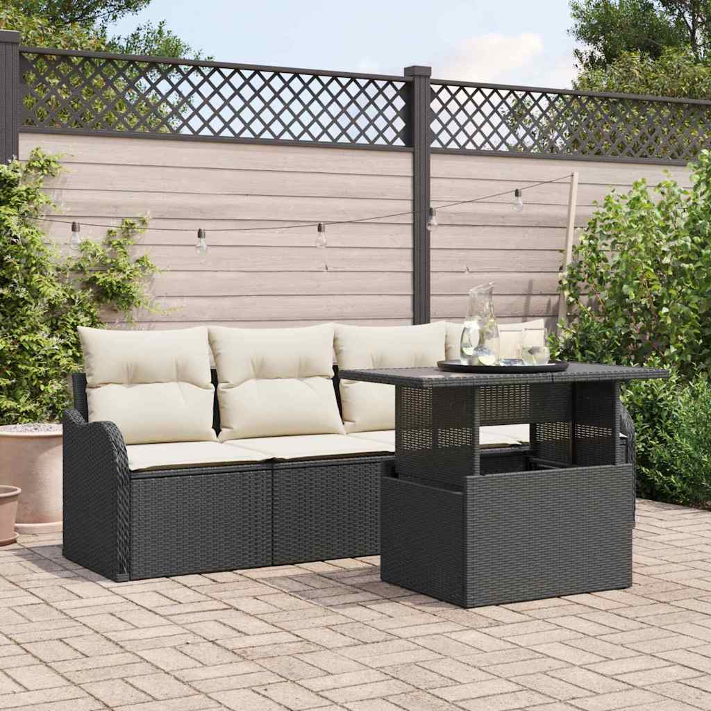 JUNG Vida Sofa Set mit Kissen 5 pcs Schwarz Poly-Rattan