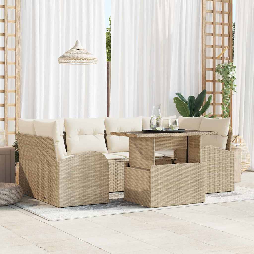JUNG Vida Gartensofa-set mit Kissen 7 pcs Beige Poly Rattan
