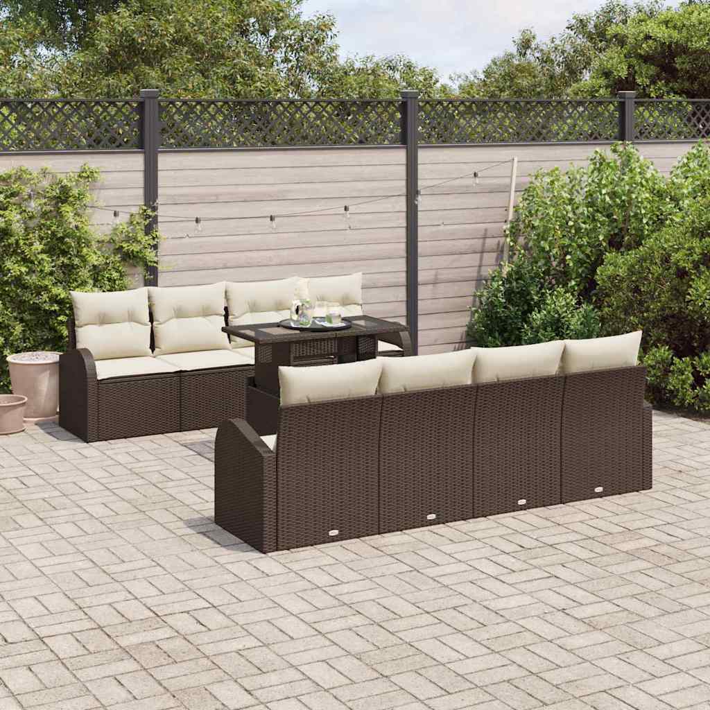 JUNG Vida Garten-Sofa-Set mit Kissen 7 pcs Braun Poly Rattan