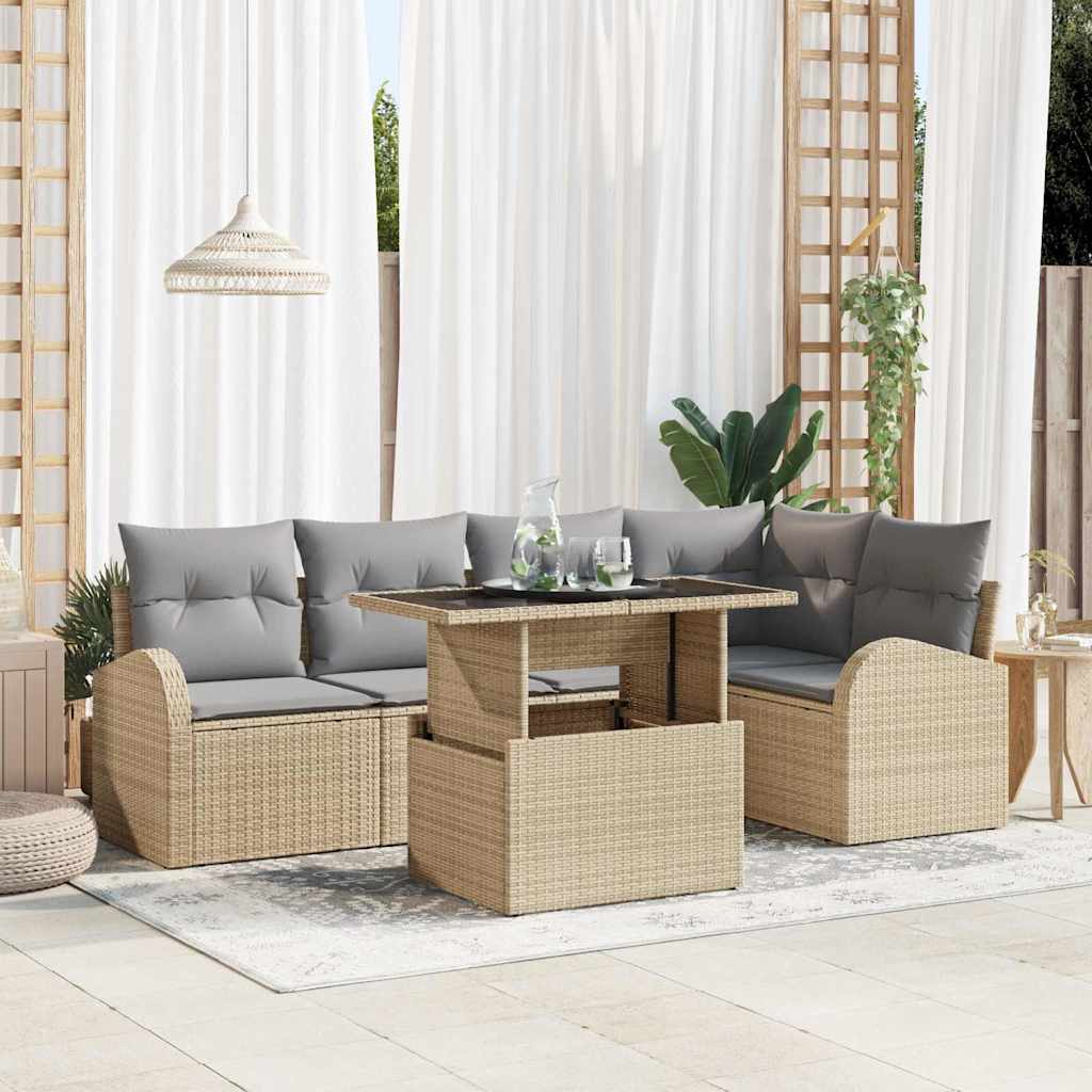 JUNG Vida Gartensofa-set mit Kissen 6 pcs Beige und Hellgrau Poly-Rattan
