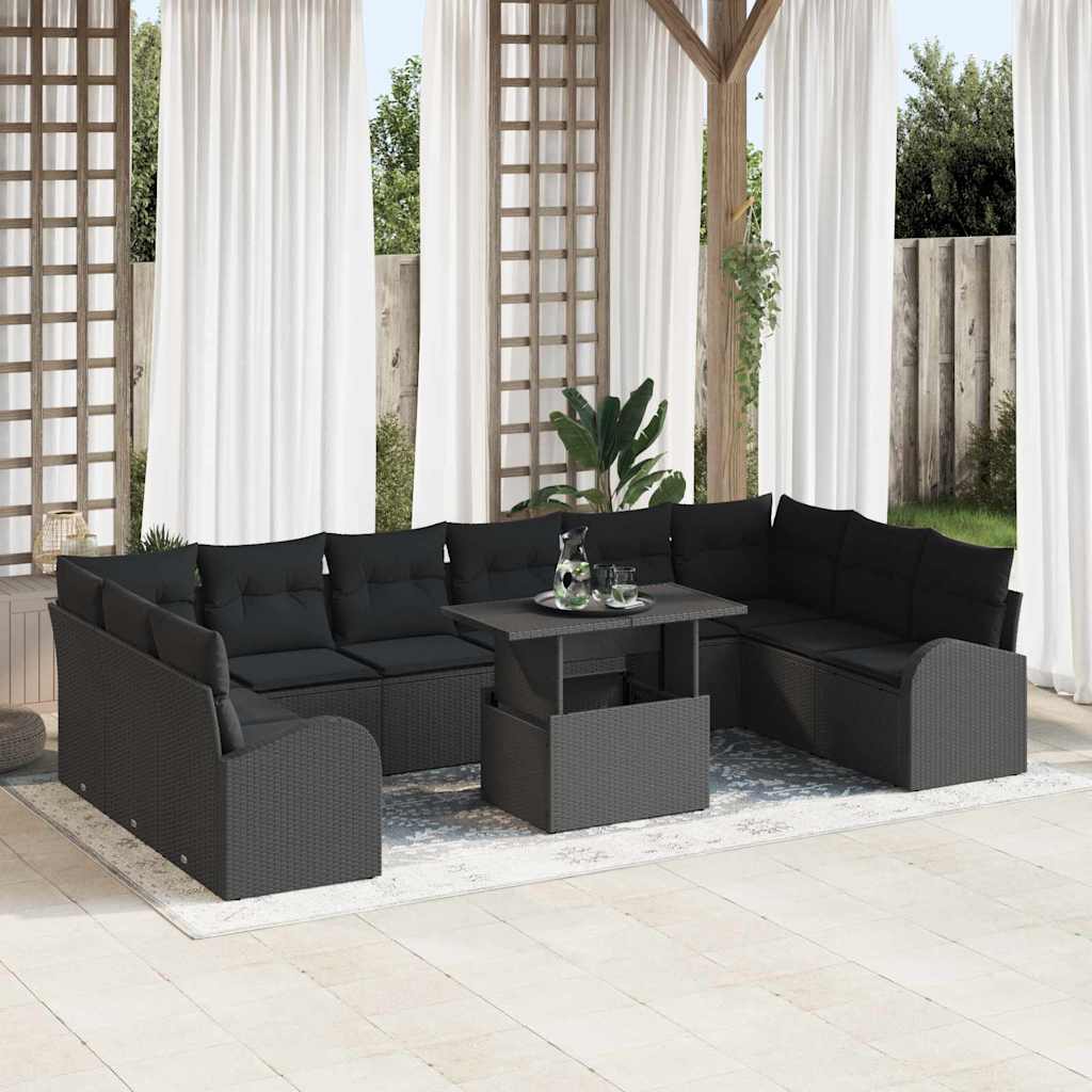 JUNG Vida Gartensofa-set mit Speicher 11 pcs Schwarz Poly-Rattan