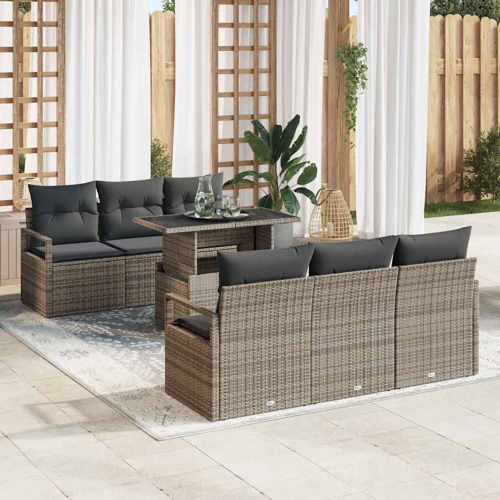 JUNG Vida Gartensofa-set mit Speicher mit Kissen 7 pcs Grau Poly-Rattan