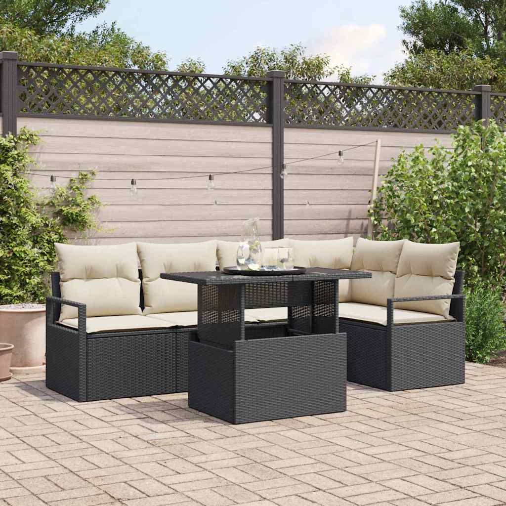 JUNG Vida Gartensofa-set mit Speicher 6 pcs Schwarz und Creme Poly-Rattan