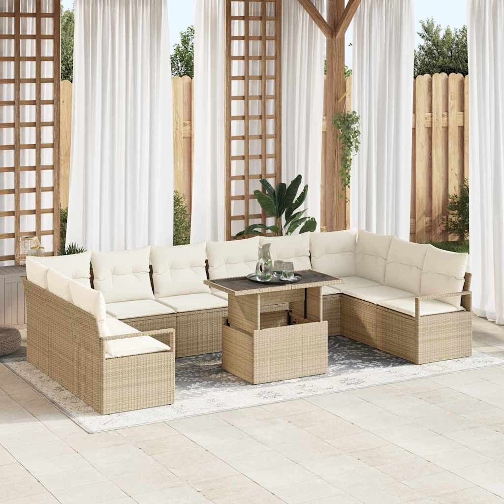 JUNG Vida Garten-Sofa-Set mit Kissen 11 pcs Beige und Creme Poly-Rattan