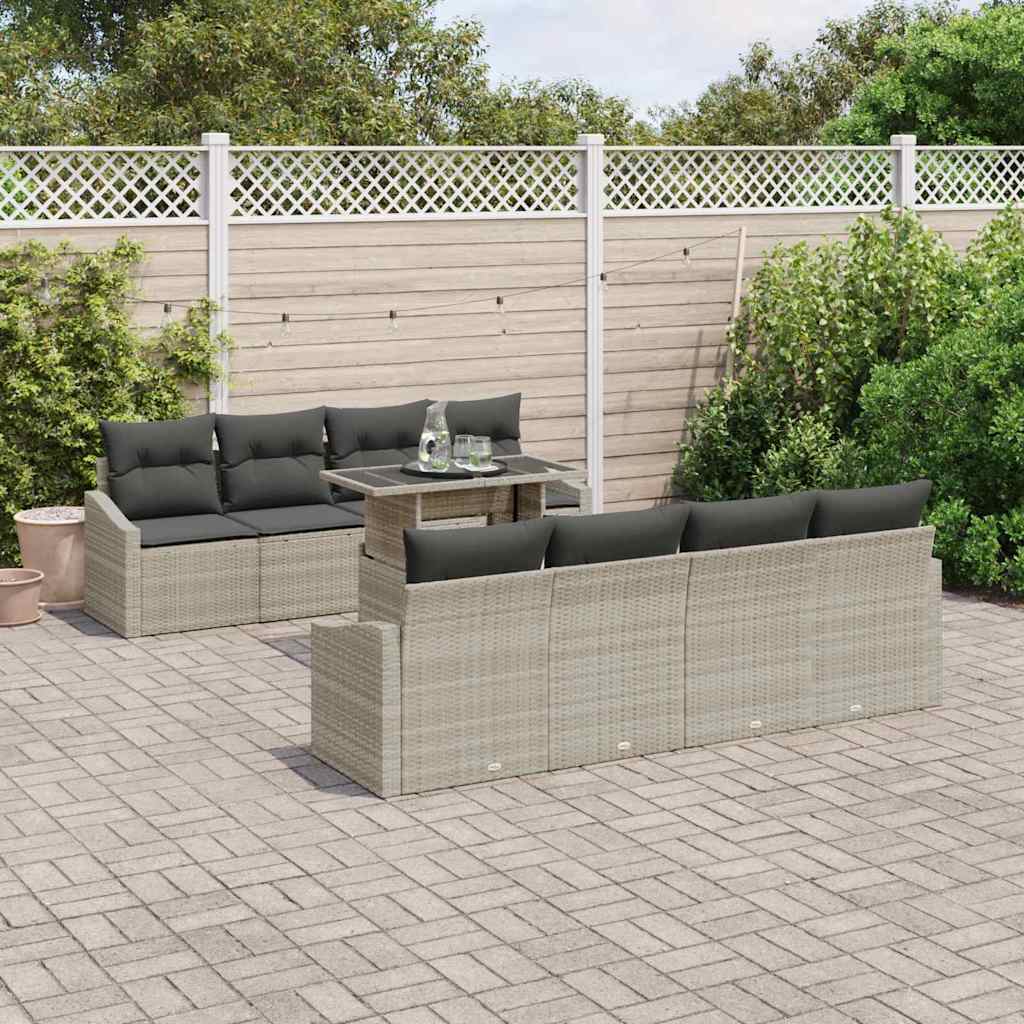 JUNG Vida Garten-Sofa-Set mit Kissen 7 pcs Hellgrau Poly-Rattan