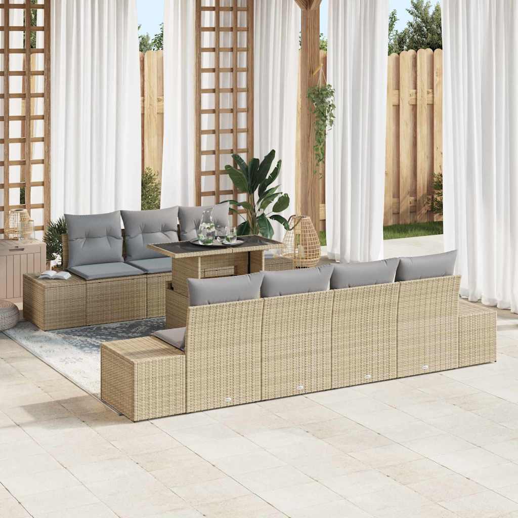 JUNG Vida Sofa Set mit Kissen 8 pcs Beige und Hellgrau Poly-Rattan