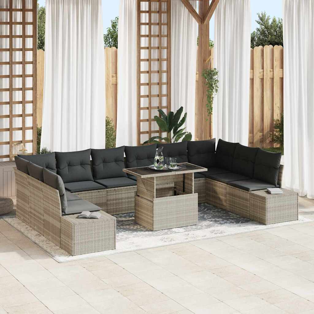 JUNG Vida Garten-Sofa-Set mit Kissen mit Speicher 11 pcs Hellgrau