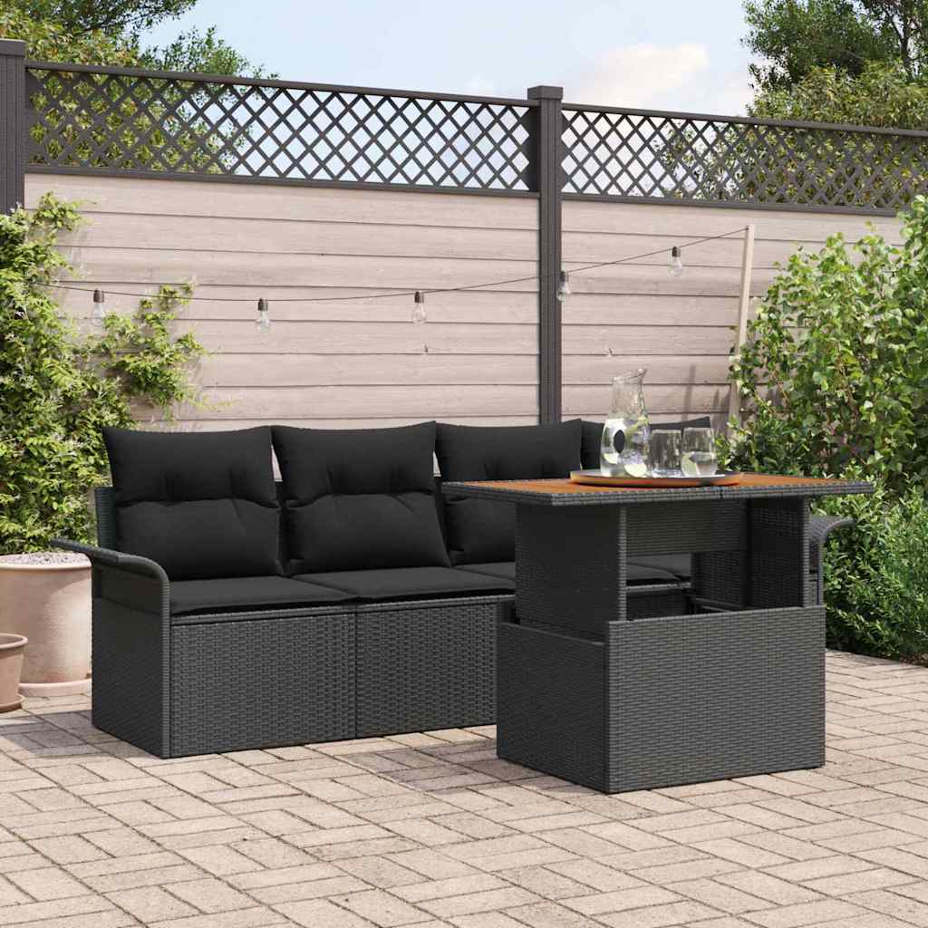 JUNG Vida Gartensofa-set mit Kissen 5 pcs Schwarz Poly-Rattan