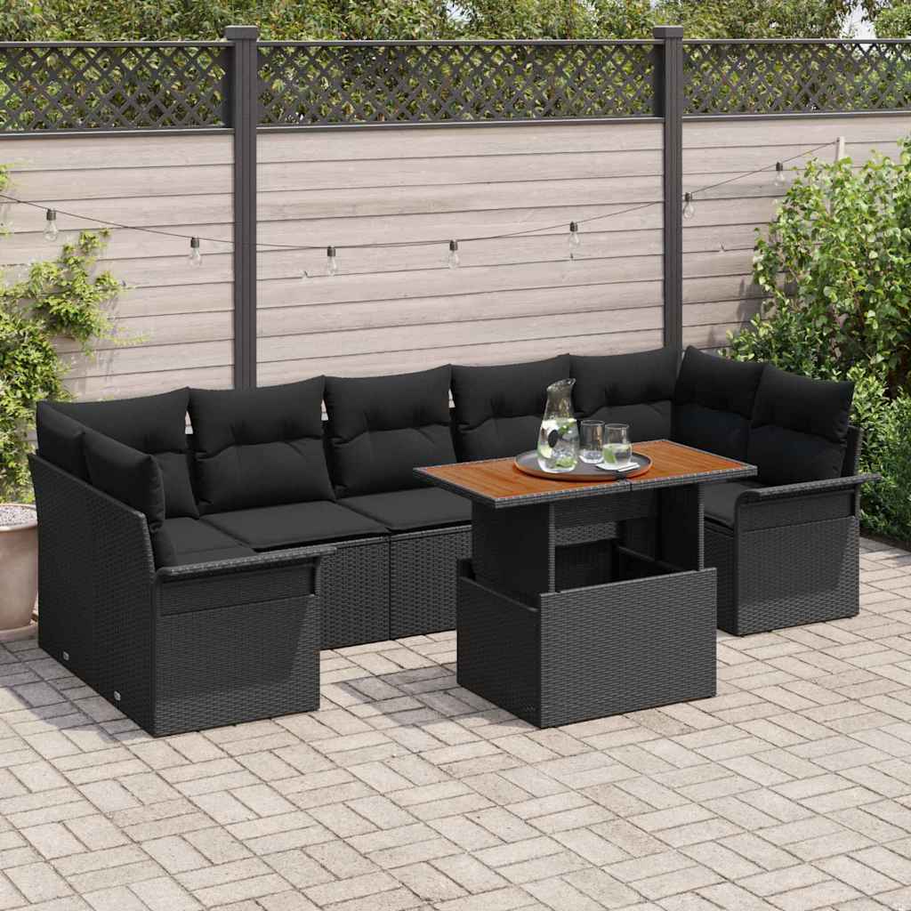 JUNG Vida Garten-Sofa-Set mit Kissen 8 pcs Schwarz