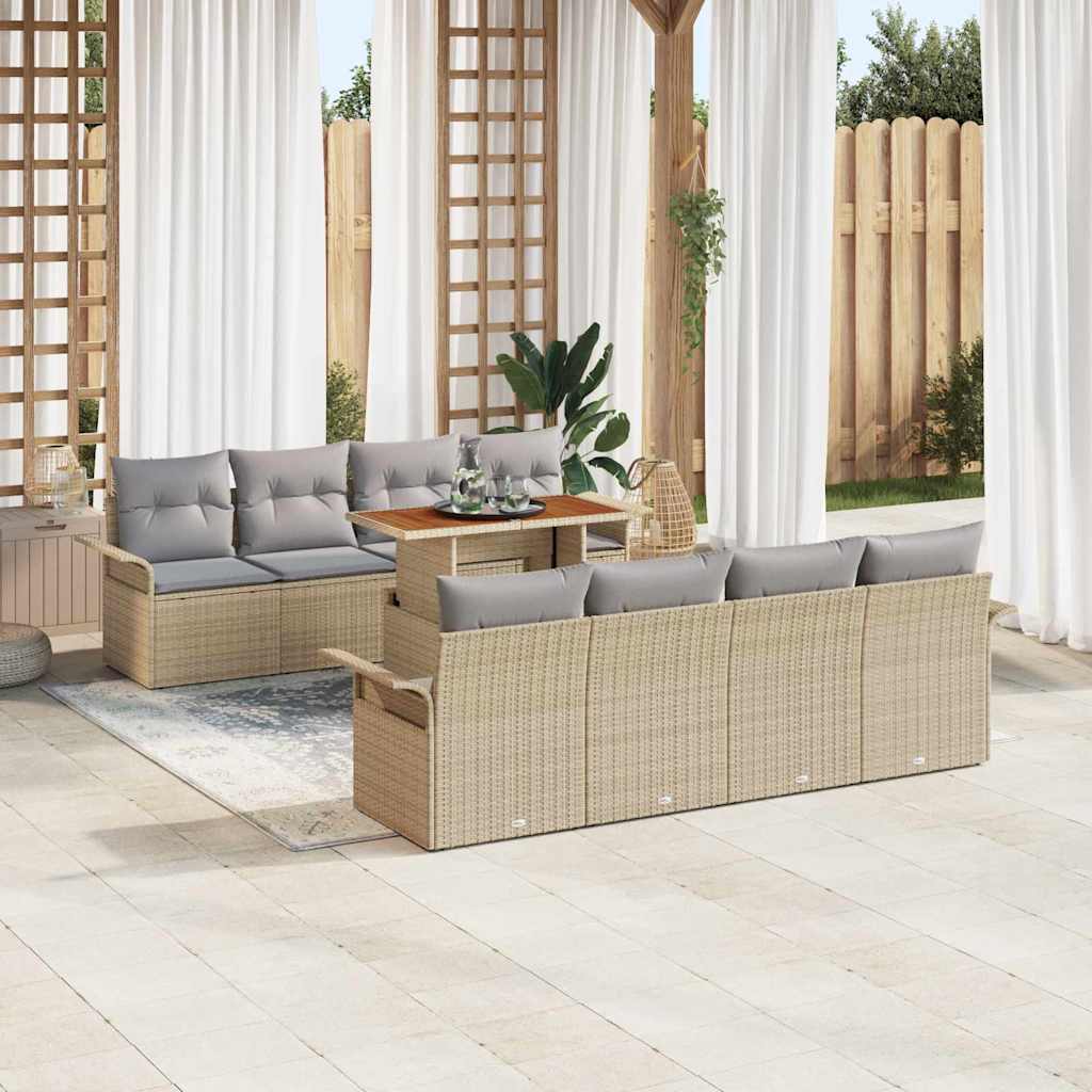 JUNG Vida Gartensofa-set mit Kissen 7 pcs Beige und Hellgrau Poly-Rattan
