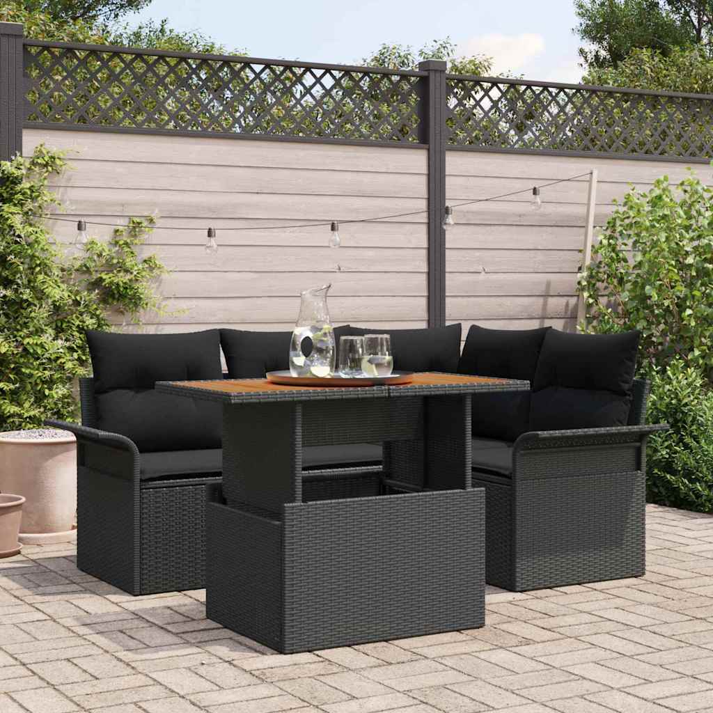JUNG Vida Garten-Sofa-Set mit Kissen 5 pcs Schwarz