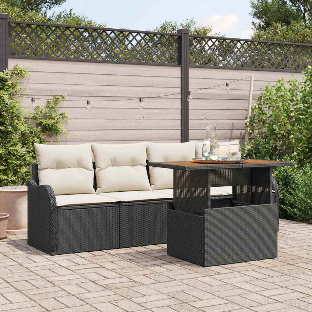 JUNG Vida Gartensofa-set mit Kissen 5 pcs Schwarz und Creme Poly-Rattan
