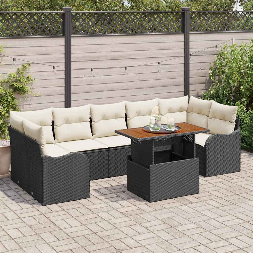 JUNG Vida Gartensofa-set mit Kissen 8 pcs Schwarz und Creme Poly-Rattan