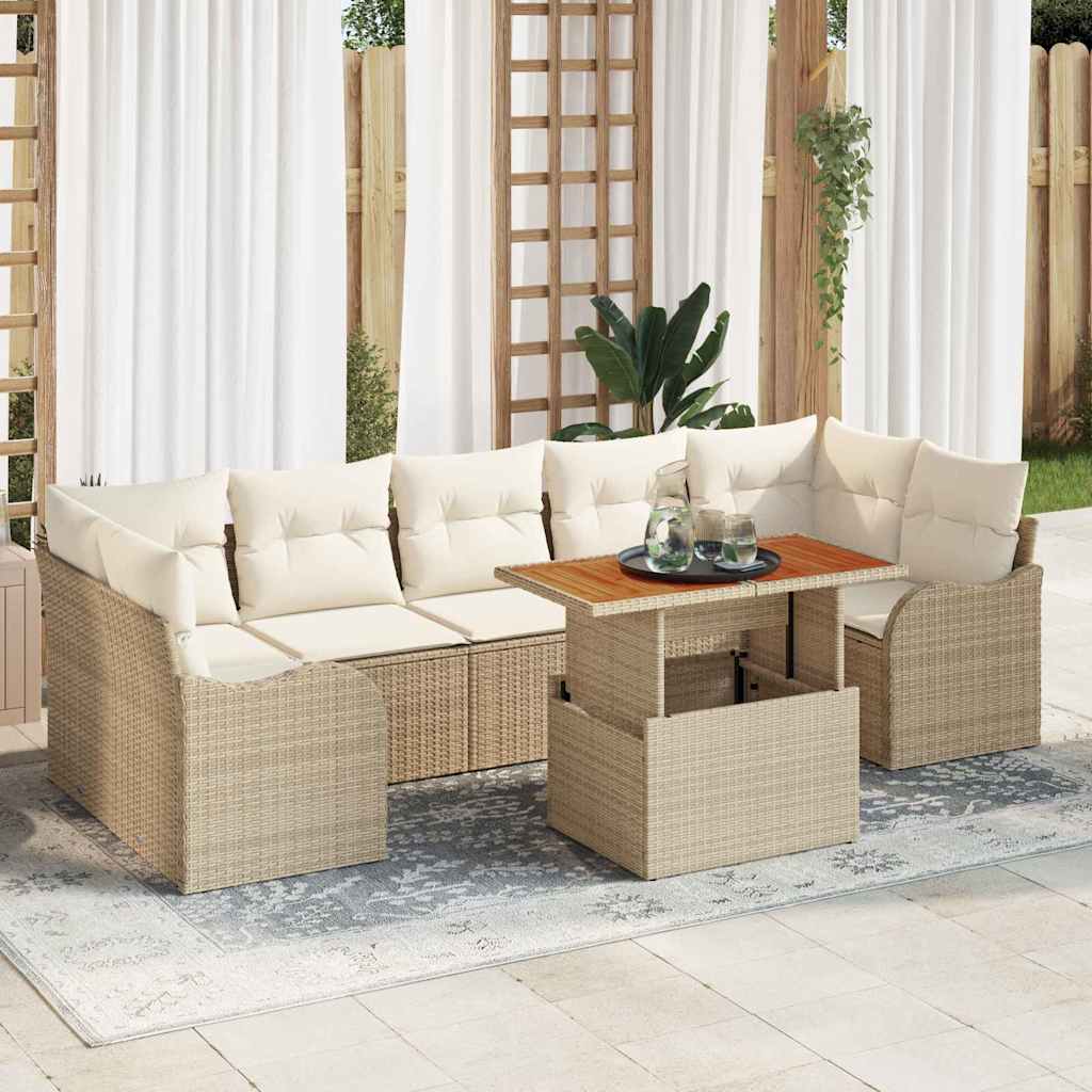 JUNG Vida Gartensofa-set mit Kissen 8 pcs Beige und Creme Poly-Rattan
