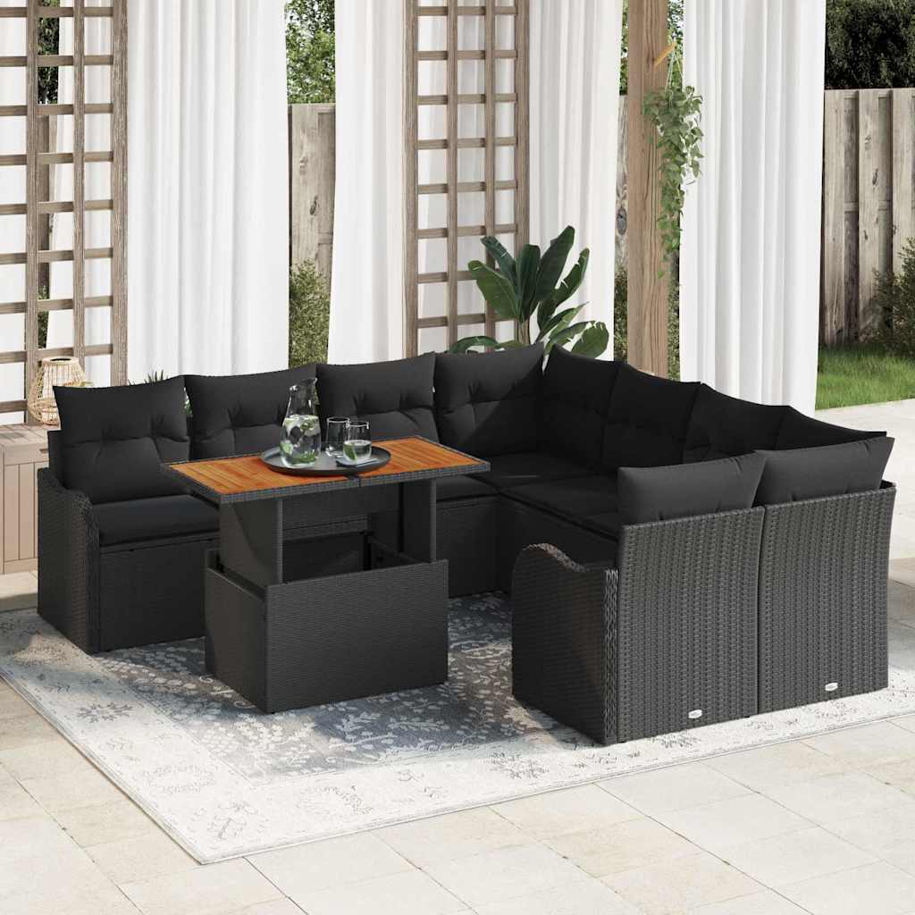 JUNG Vida Garten-Sofa-Set mit Kissen 7 pcs Schwarz