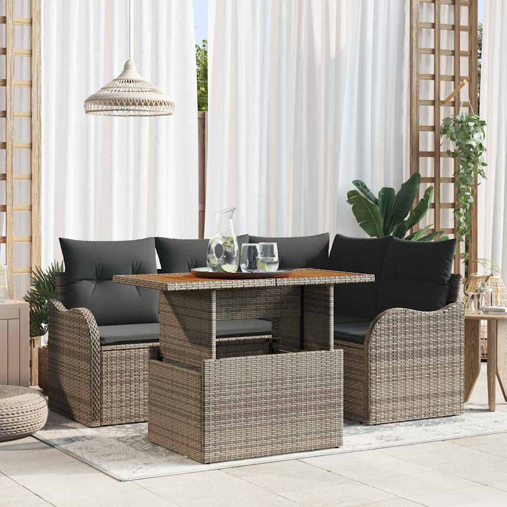 JUNG Vida Gartensofa-set mit Kissen 5 pcs Grau Poly-Rattan