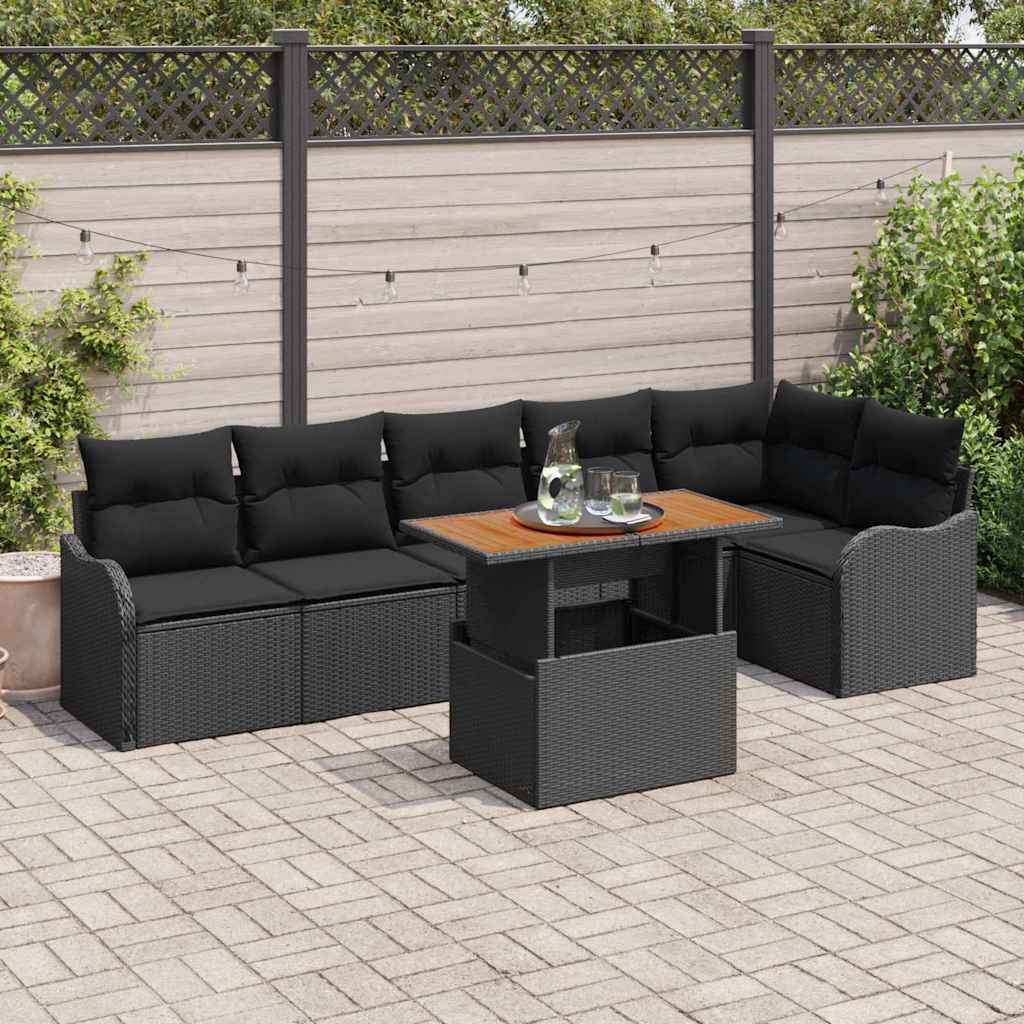 JUNG Vida Garten-Sofa-Set mit Kissen 7 pcs Schwarz