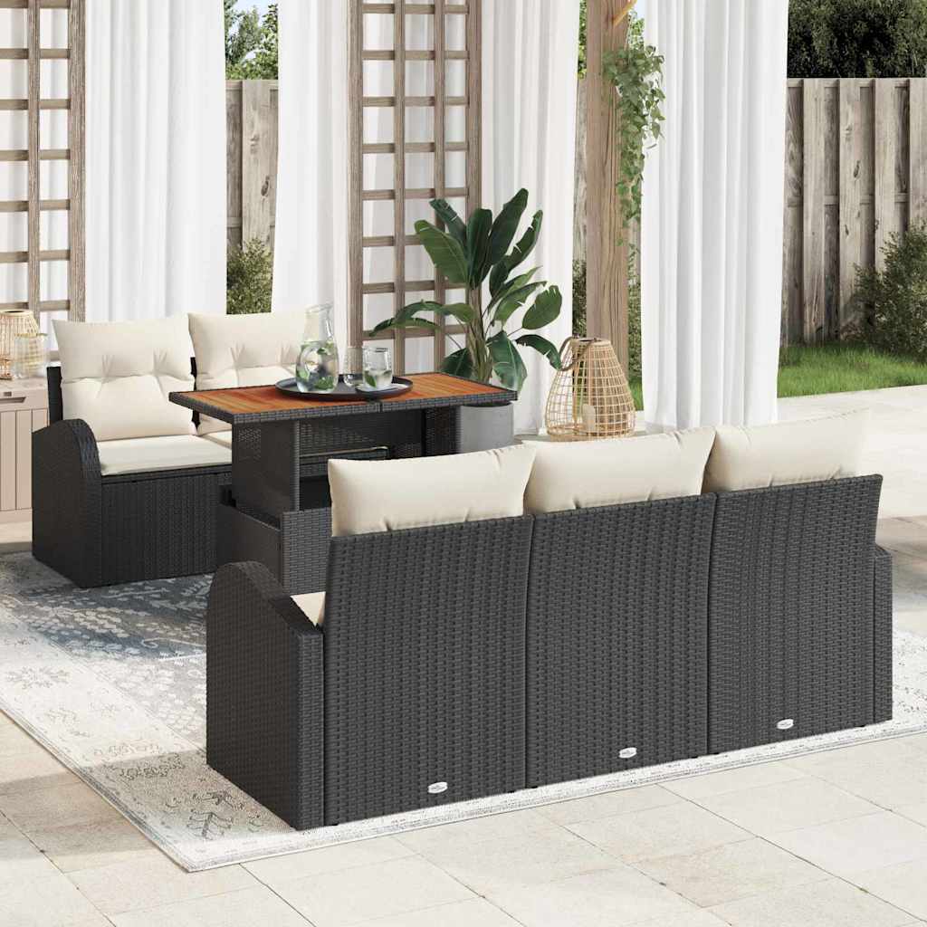 JUNG Vida Garten-Sofa-Set mit Kissen 6 pcs Schwarz und Creme