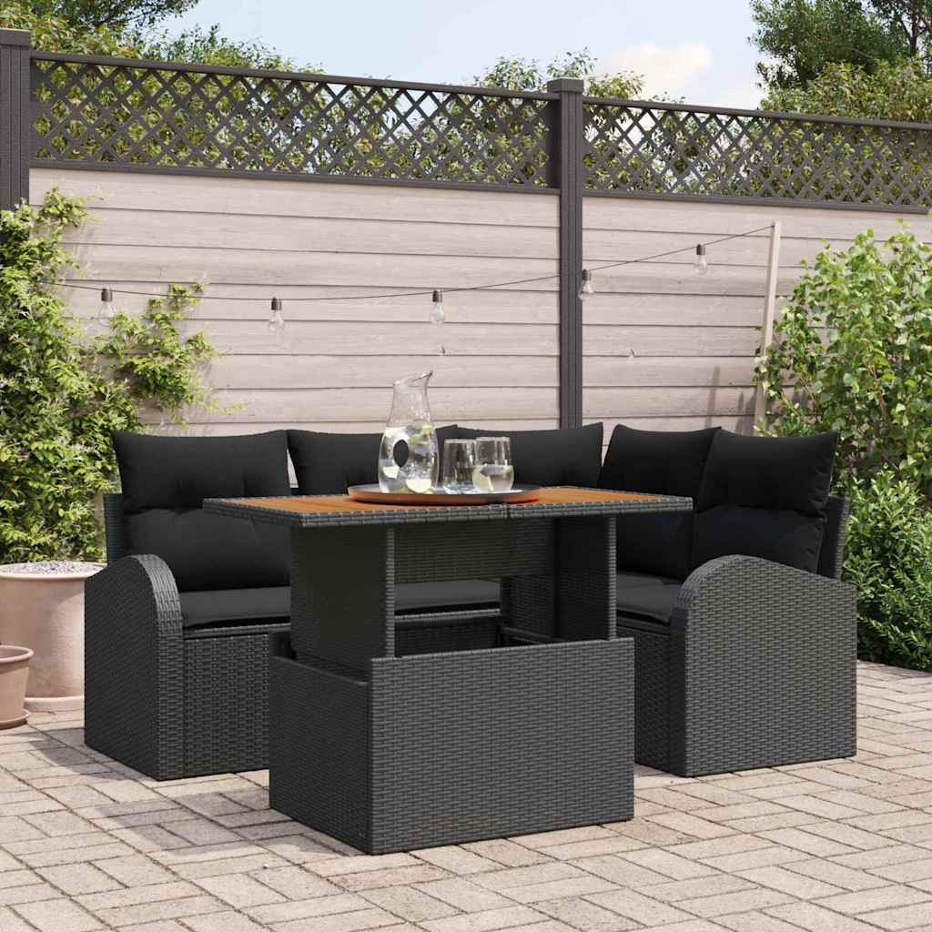 JUNG Vida Garten-Sofa-Set mit Kissen 5 pcs Schwarz