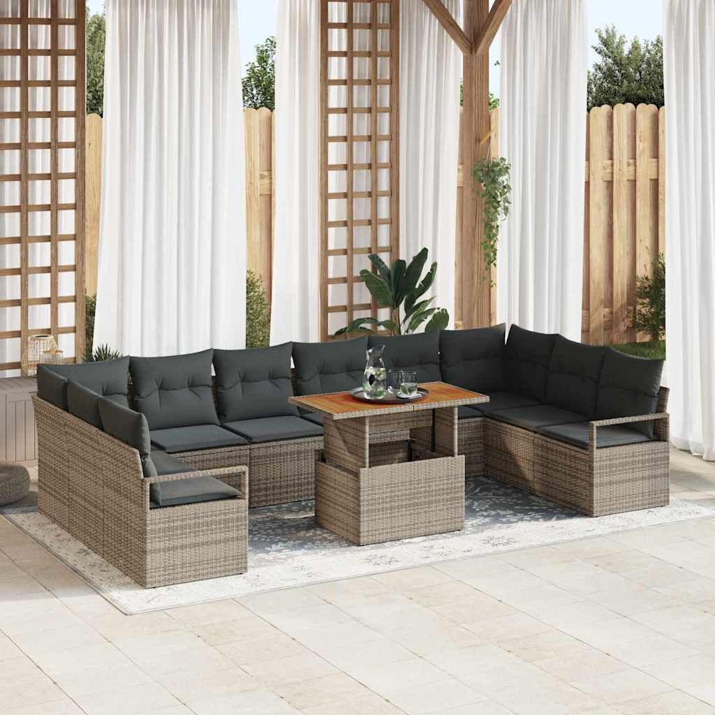 JUNG Vida Garten-Sofa-Set mit Kissen mit Kissen 11 pcs Grau und Braun
