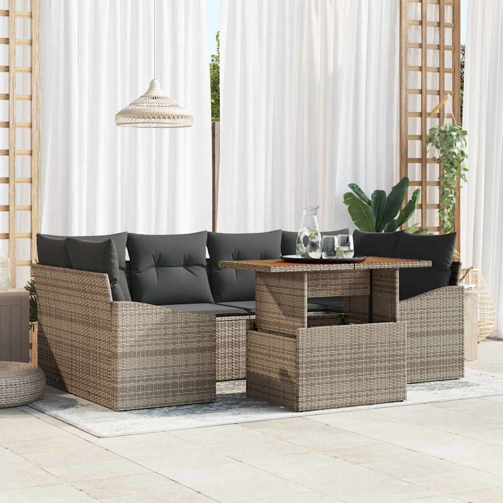 JUNG Vida Garten Essgruppe mit Kissen 7 pcs Grau und Braun