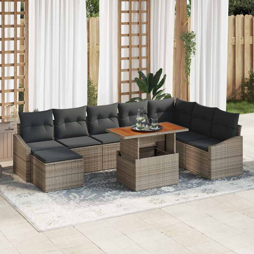 JUNG Vida Garten Essgruppe mit Kissen 9 pcs Grau und Braun