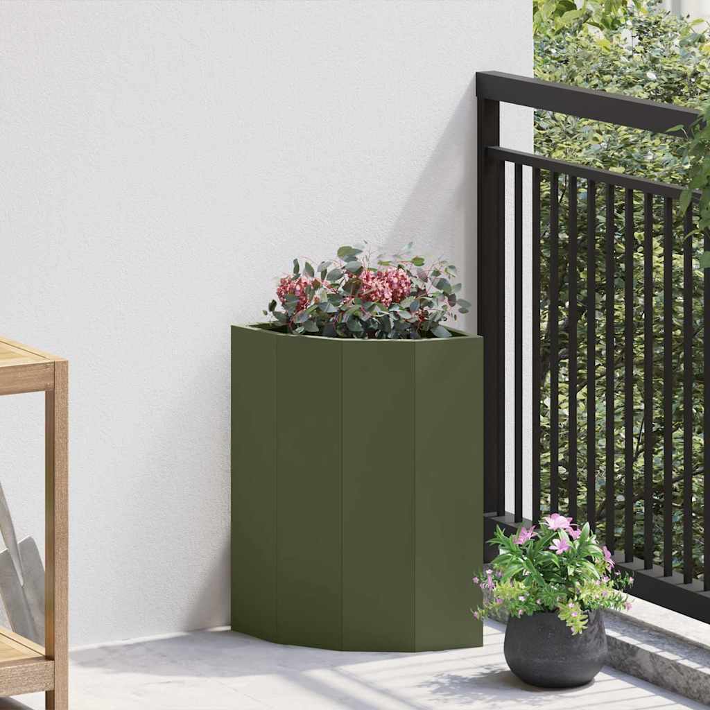 JUNG Vida Eckpflanzer Olivgrün 30 x 30 x 50 cm Stahl