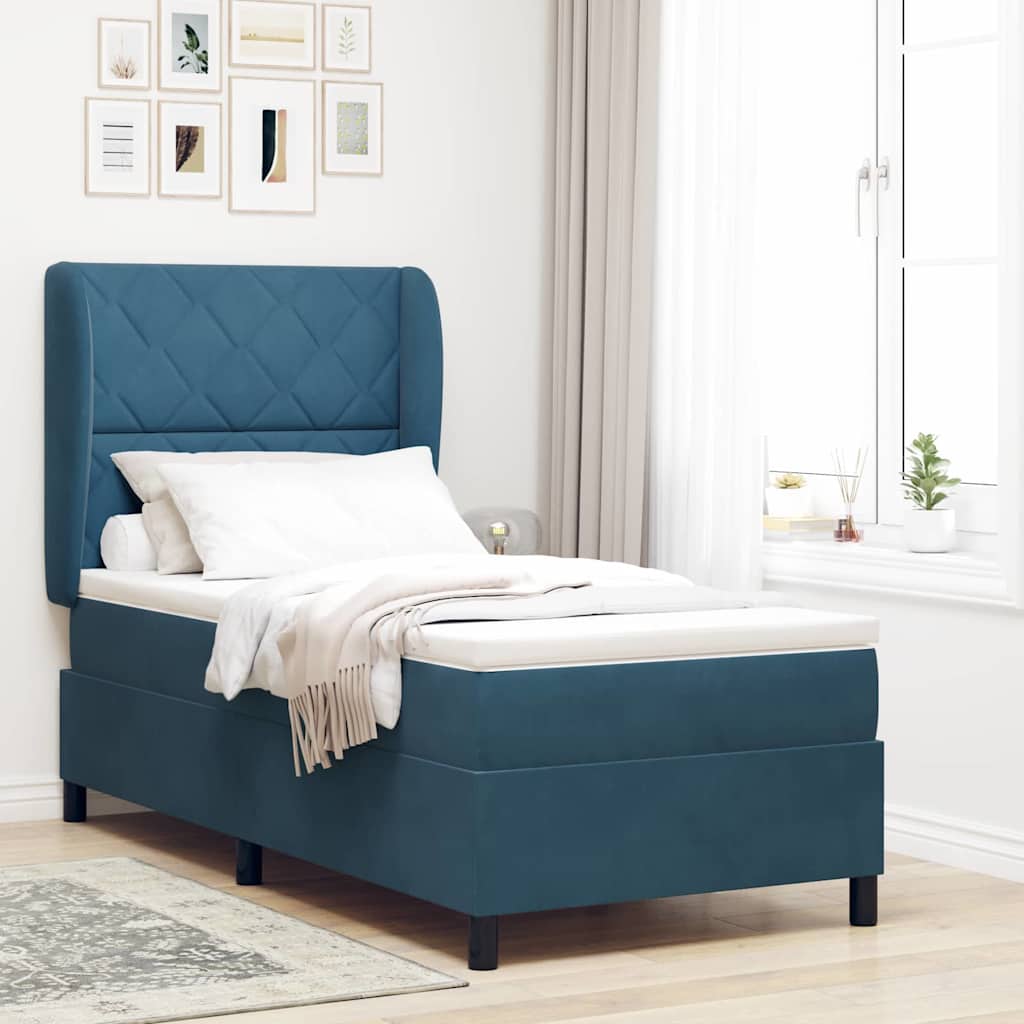 JUNG Vida Boxspringbett mit Matratze Dunkelblau 200 x 90 cm Polyester