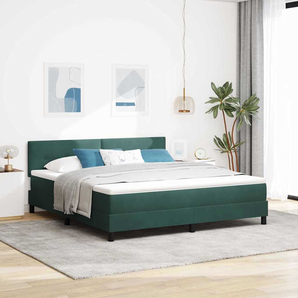 JUNG Vida LED Boxspringbett mit Matratze Dunkelgrün 180 x 200 cm Samt