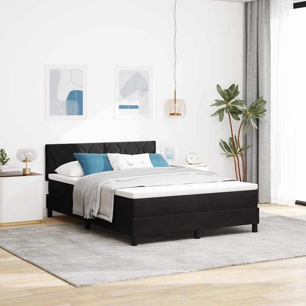 JUNG Vida LED Boxspringbett mit Matratze Schwarz 140 x 200 cm Samt
