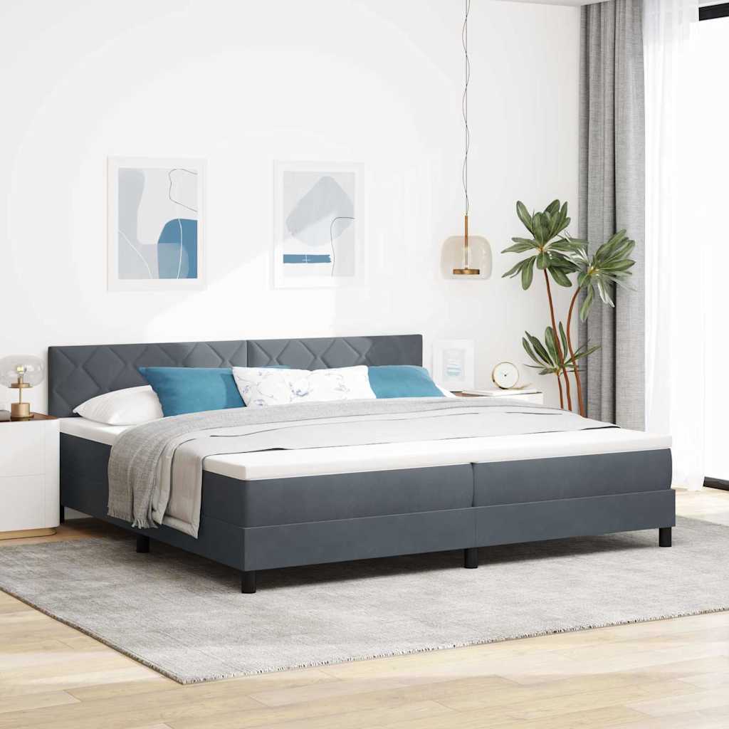 JUNG Vida LED Boxspringbett mit Matratze Dunkelgrau 200 x 200 cm Samt