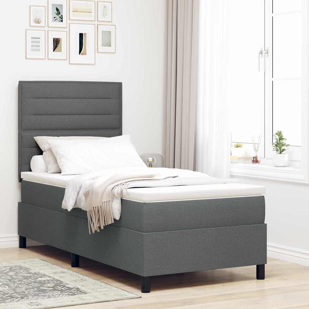 JUNG Vida Boxspringbett mit Matratze Dunkelgrau 100 x 200 cm Stoff