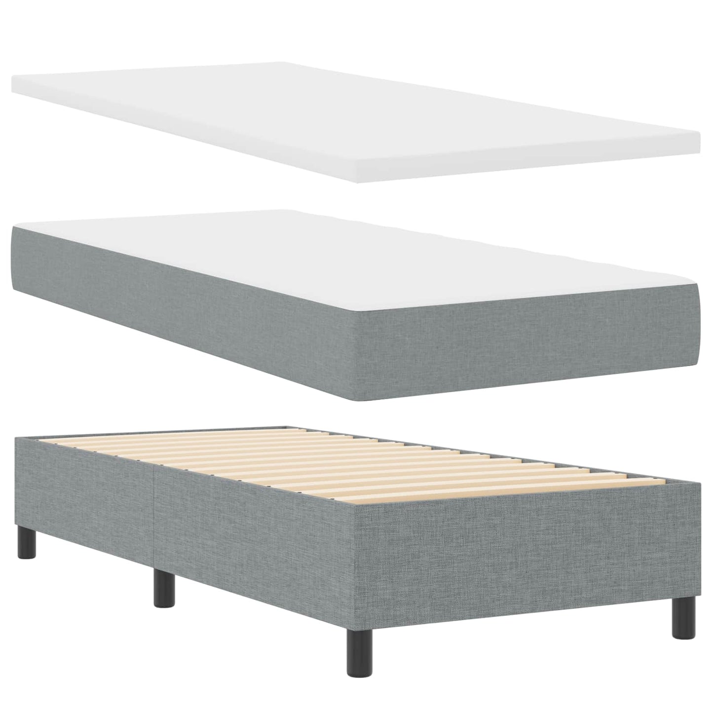 JUNG Vida Boxspringbett mit Matratze mit LED Hellgrau 100 x 200 cm Stoff