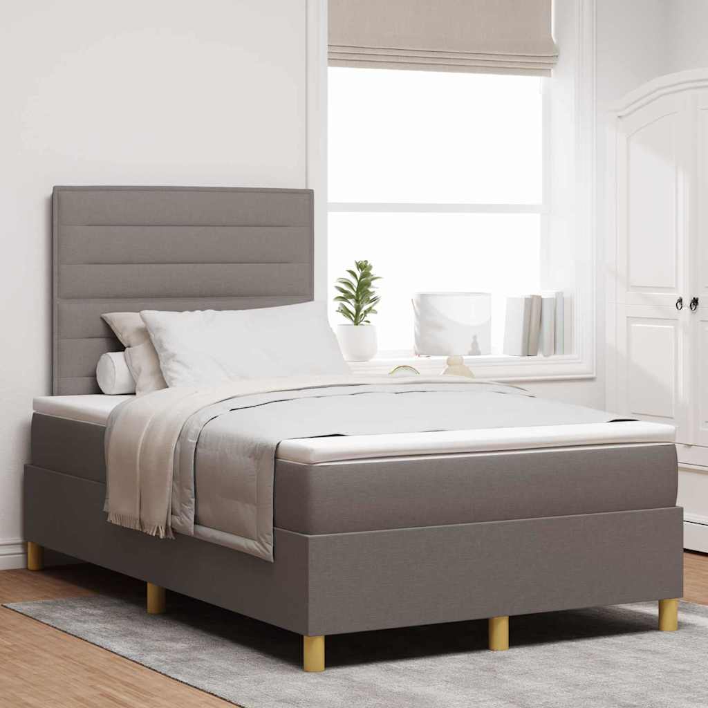 JUNG Vida LED Boxspringbett mit Matratze Taupe 120 x 200 cm Stoff