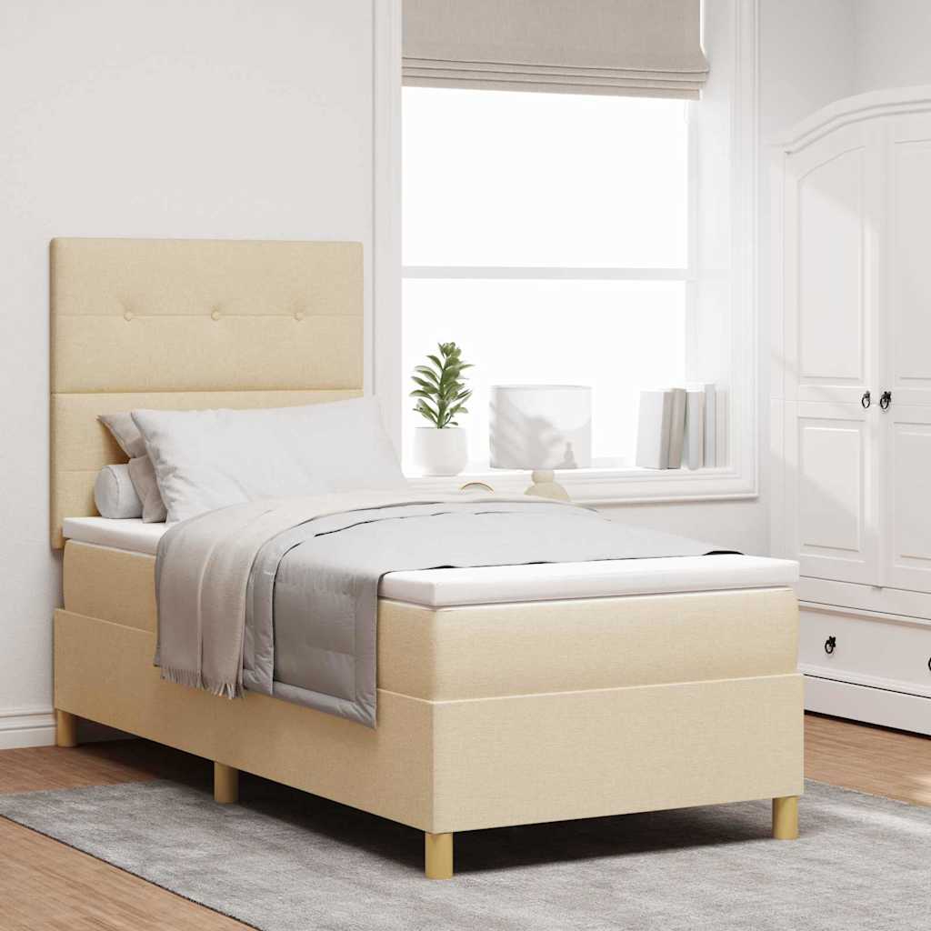 JUNG Vida LED Boxspringbett mit Matratze Creme 100 x 200 cm Stoff