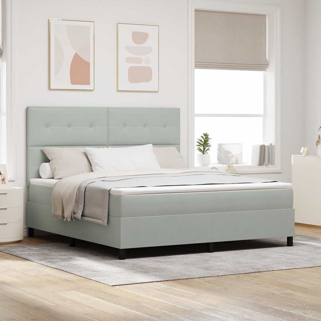 JUNG Vida LED Boxspringbett mit Matratze Hellgrau 180 x 200 cm Stoff