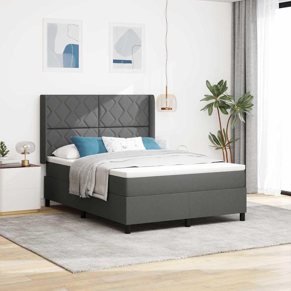 JUNG Vida LED Boxspringbett mit Matratze Dunkelgrau 160 x 200 cm Stoff