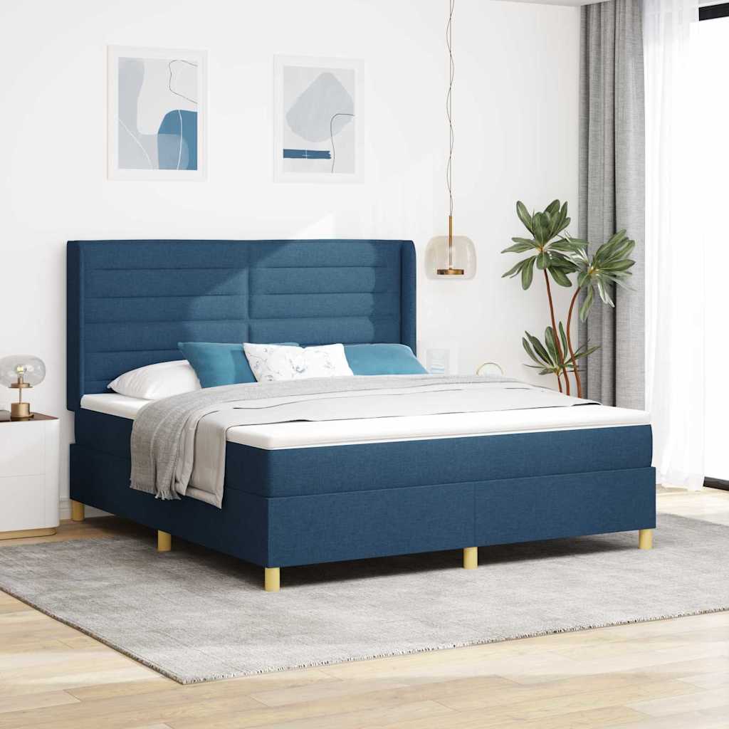 JUNG Vida Boxspringbett mit Matratze mit Kopfteil Blau 140 x 200 cm Stoff
