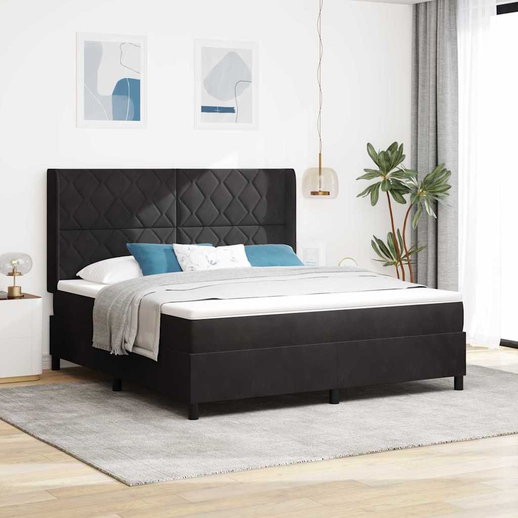 JUNG Vida Boxspringbett mit Matratze mit LED Schwarz 180 x 200 cm Samt