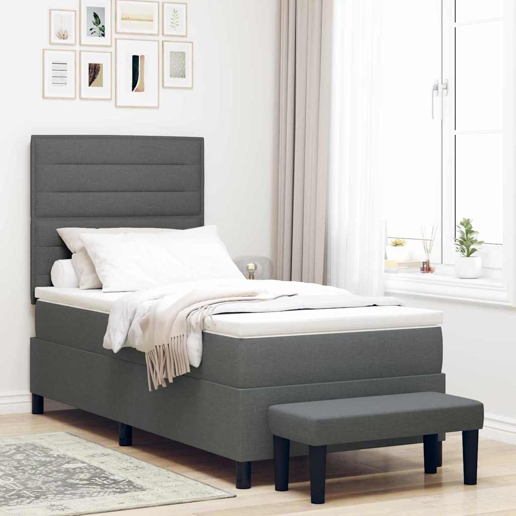 JUNG Vida Boxspringbett mit Matratze Dunkelgrau 90 x 200 cm Stoff