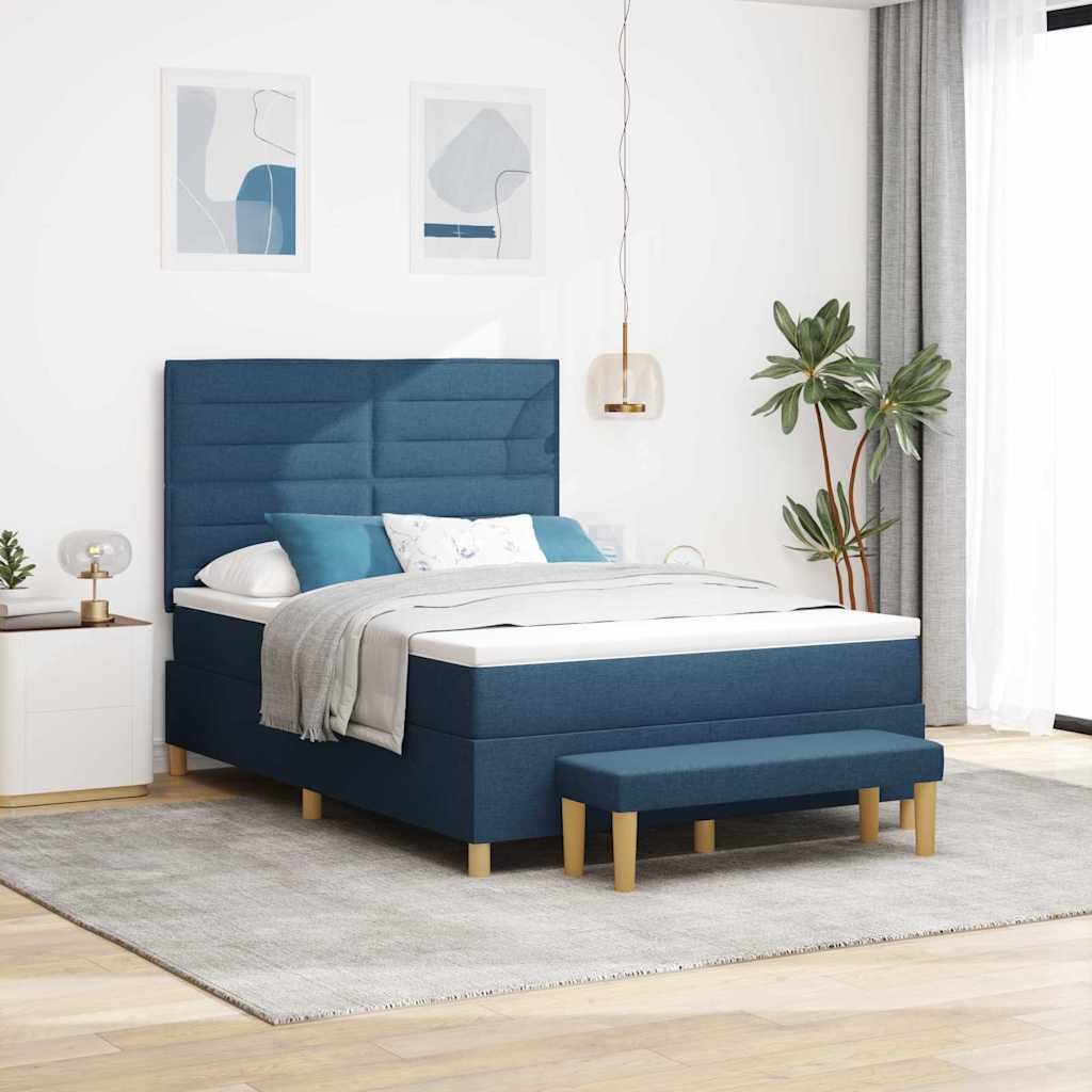JUNG Vida Boxspringbett mit Matratze mit Kopfteil Blau 140 x 190 cm Stoff