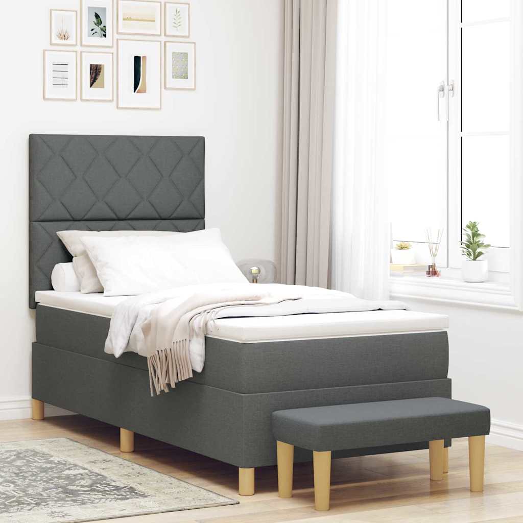 JUNG Vida Boxspringbett mit Matratze Dunkelgrau 100 x 200 cm Stoff