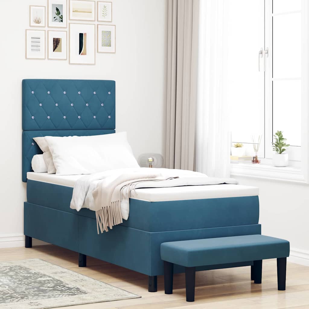 JUNG Vida Boxspringbett mit Matratze Dunkelblau 80 x 200 cm Samt