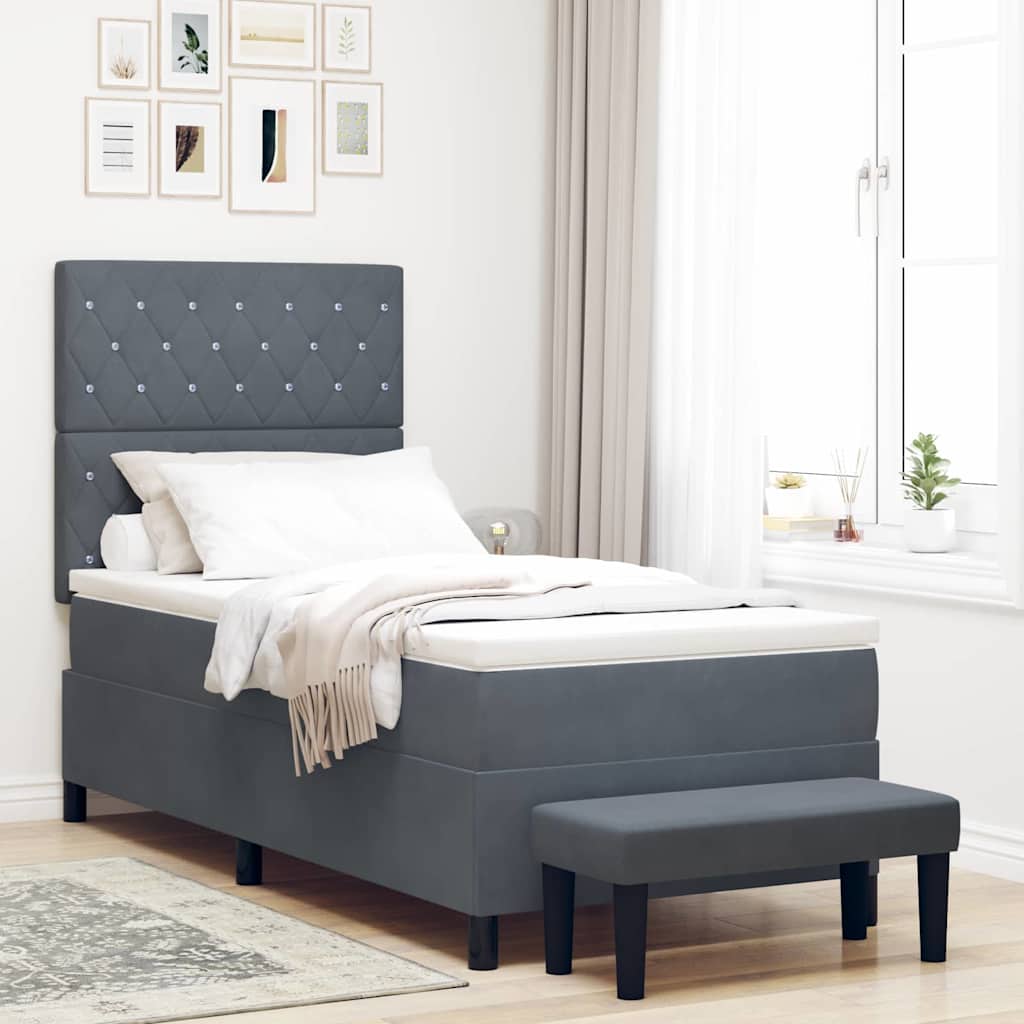 JUNG Vida Boxspringbett mit Matratze Dunkelgrau 90 x 200 cm Samt